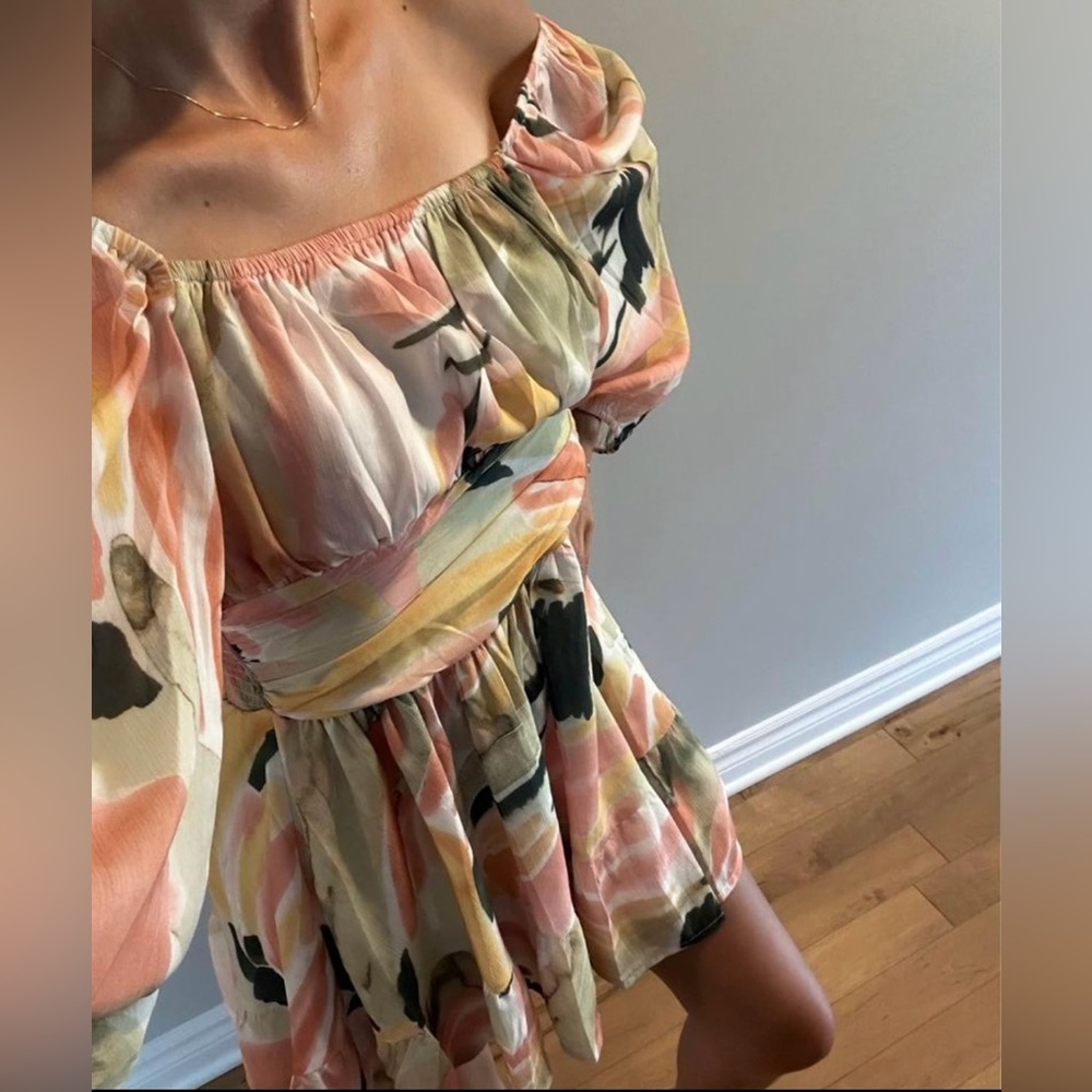 Ruffled Watercolour Dress Women Small